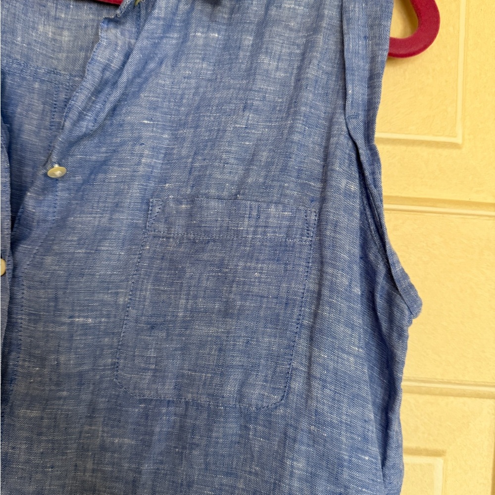 Lilly Pulitzer Breelyn Beckon Blue Sleeveless Button-Up Linen Shirt - Picture 4 of 7